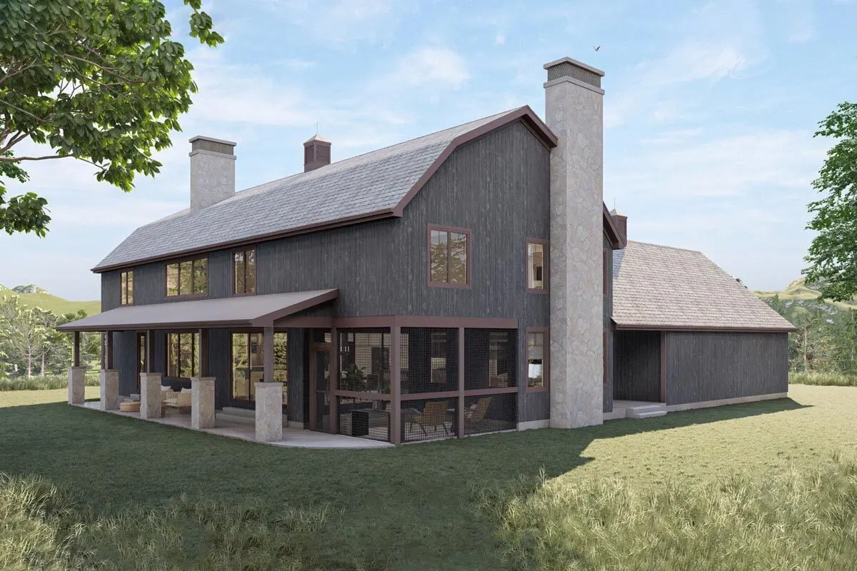 Screened patio space on the house's left side.