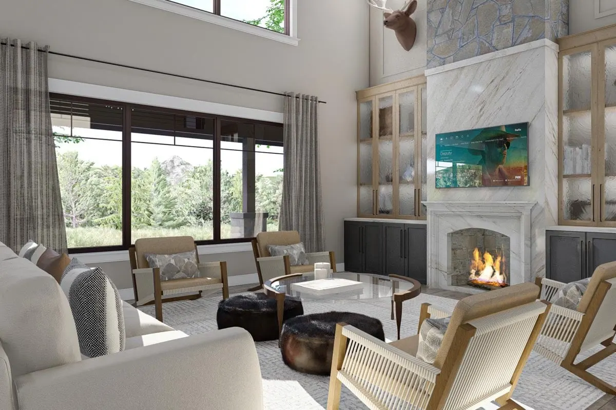 The Interior of the living room is light and airy and blends well with the furniture.