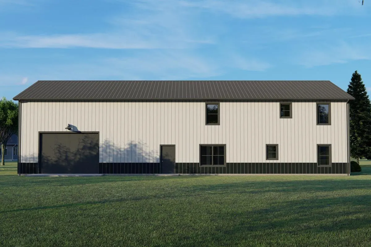 View of the rear entrance of the garage from the large yard.