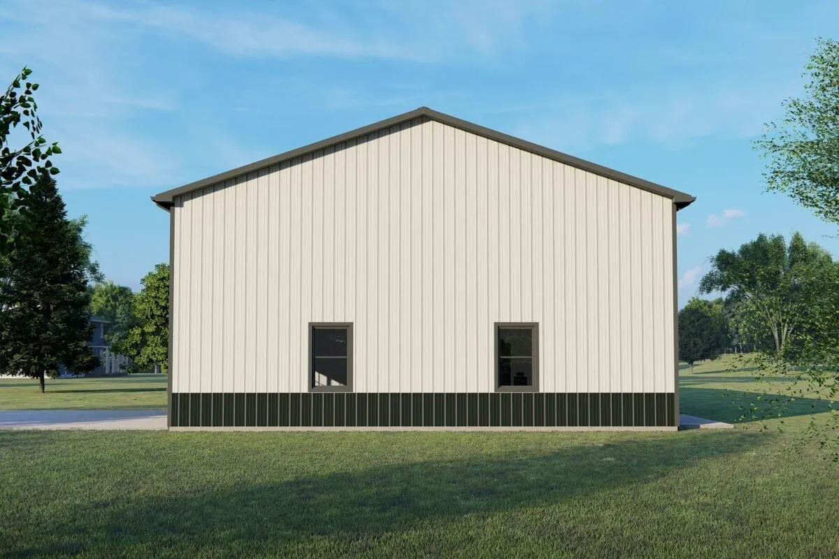 View of the home's right side showing two windows and an undecorated wall.