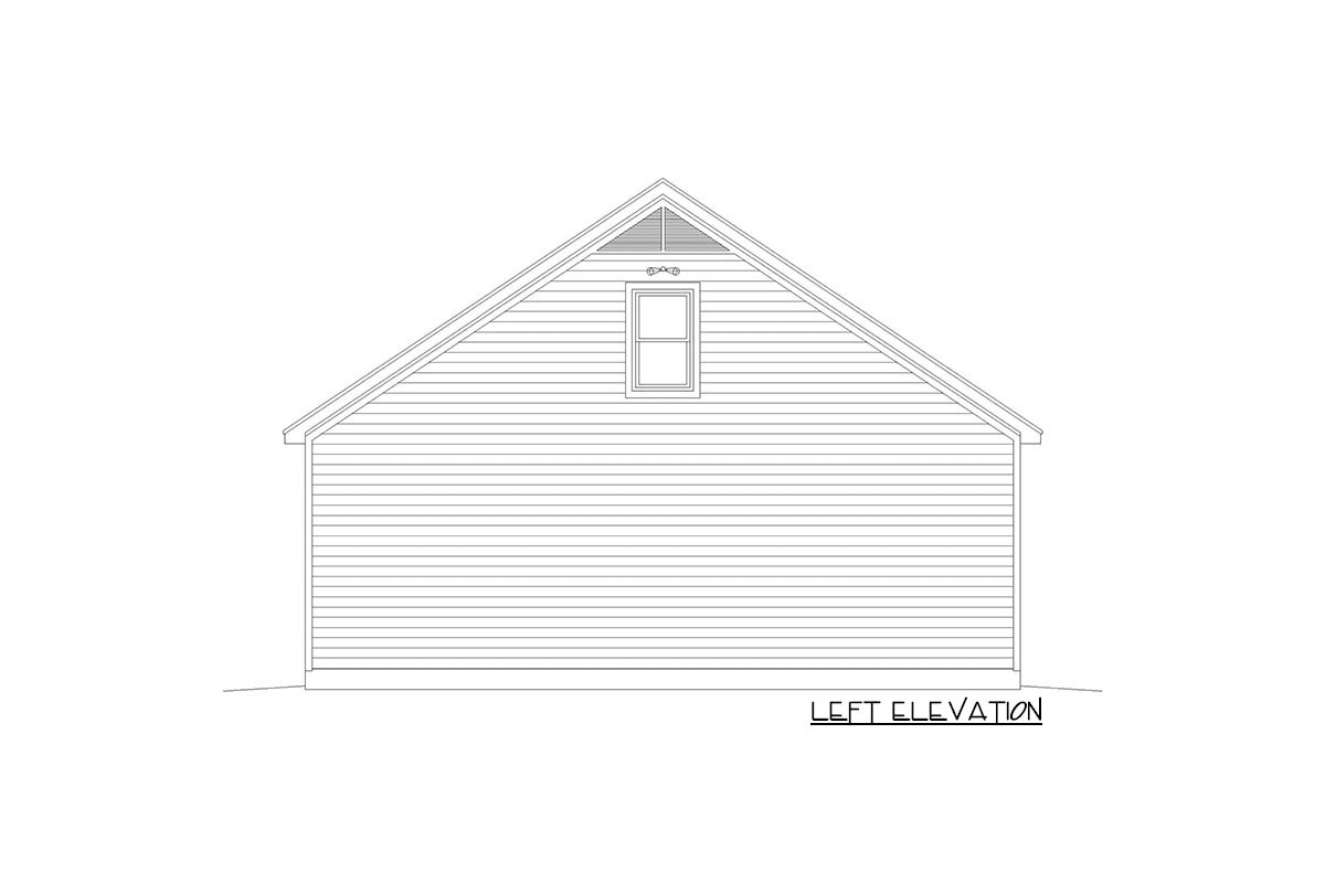 Sketch of the 2-story, 1-bedroom carriage house with a 3-car detached garage's left elevation.