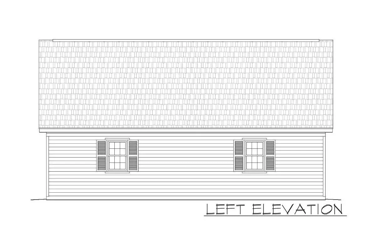 Sketch of the single-story, 4-car tandem carriage garage's left elevation.