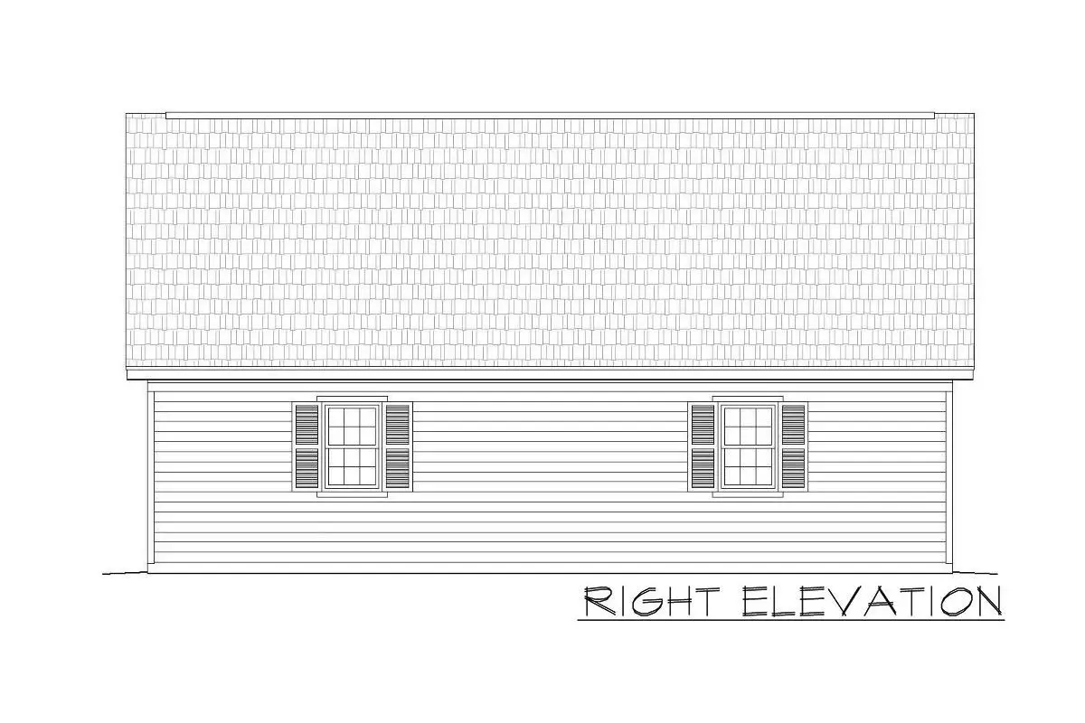 Sketch of the single-story, 4-car tandem carriage garage's right elevation.