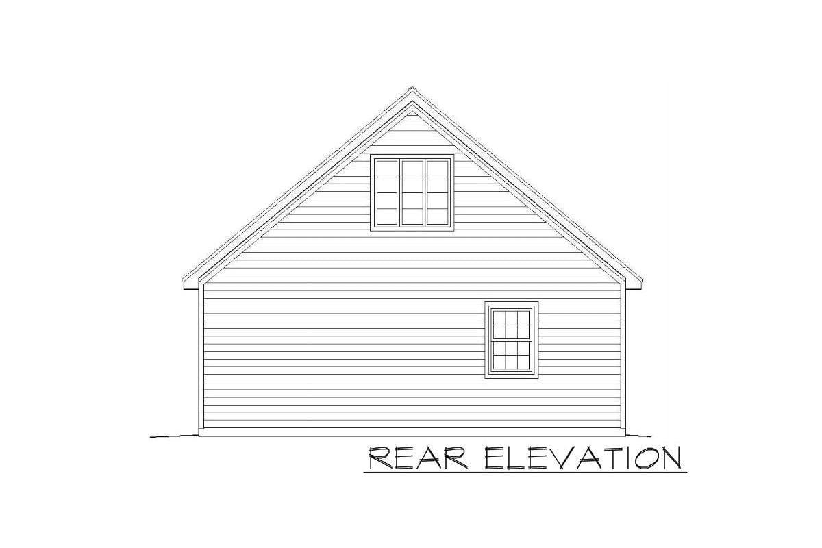 Sketch of the single-story, 4-car tandem carriage garage's rear elevation.