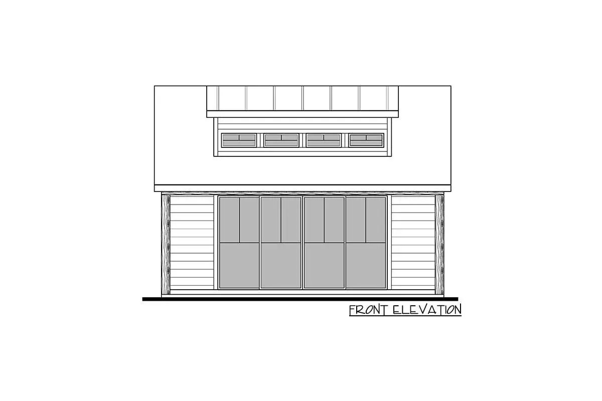 Sketch of the single-story, one-bedroom New American home's front elevation.