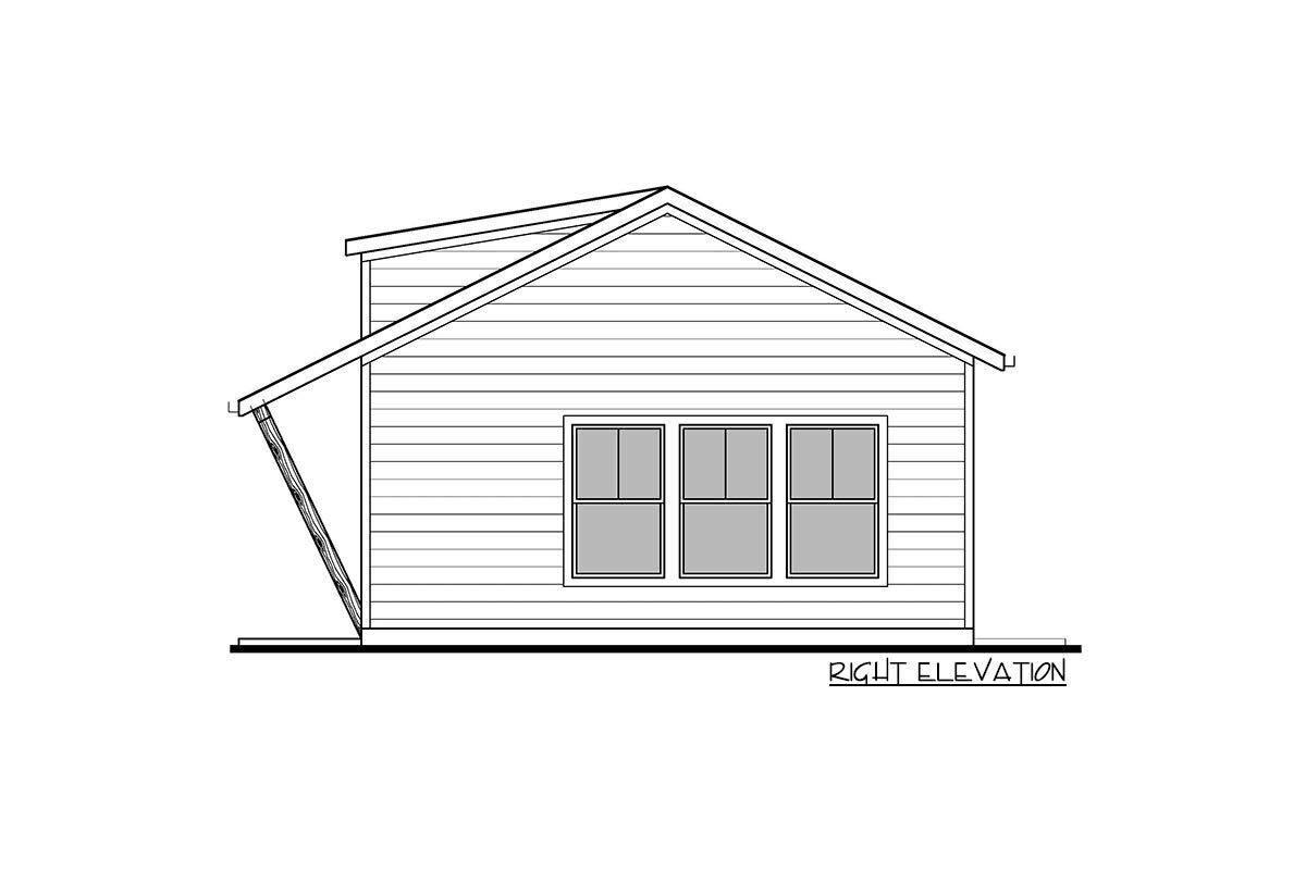 Sketch of the single-story, one-bedroom New American home's right elevation.