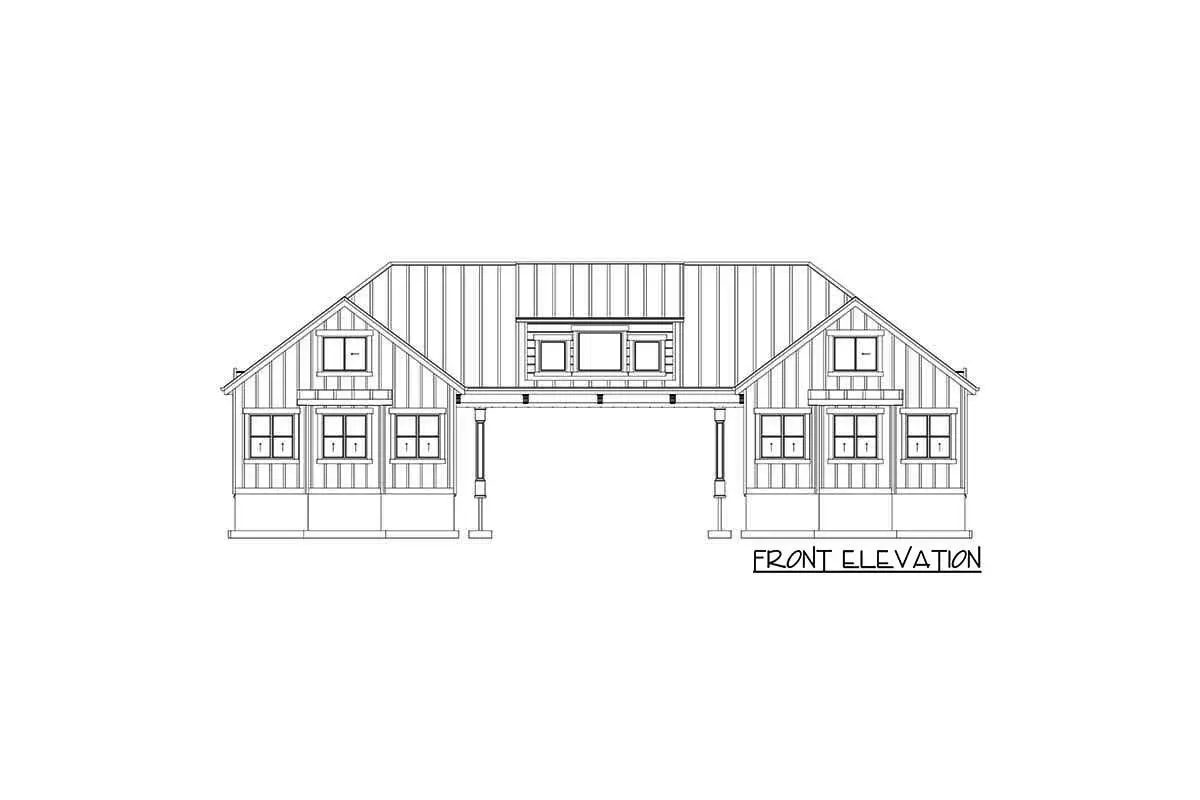 Sketch of the two-story, six-car craftsman garage's front elevation.