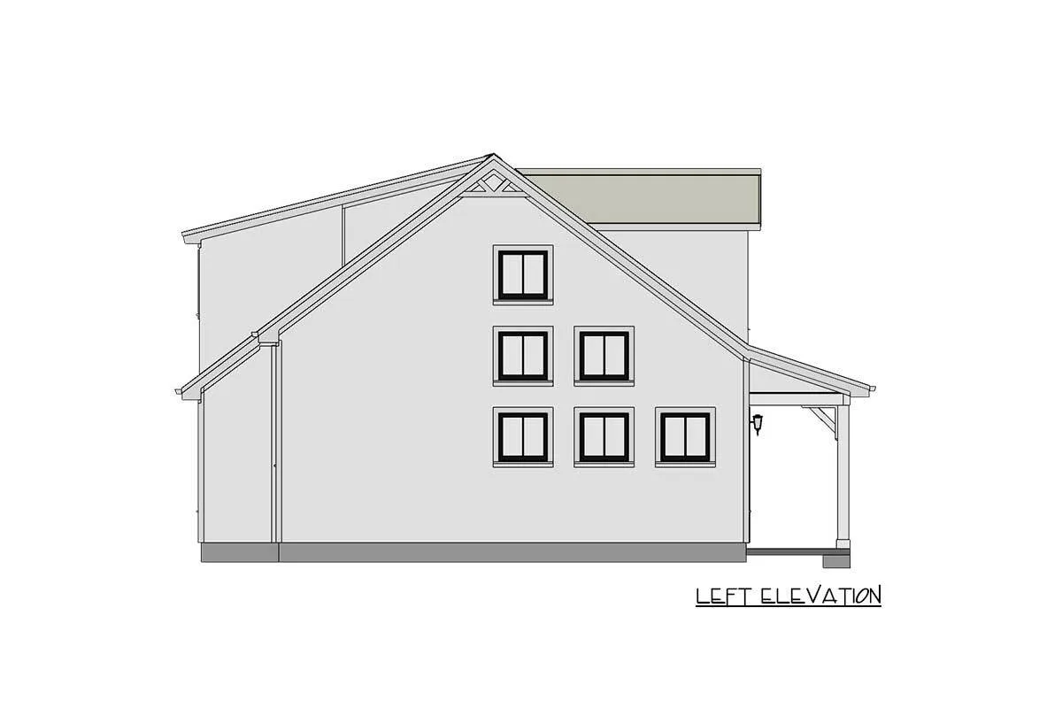Sketch shows the two-story, two-bedroom country home's left elevation.