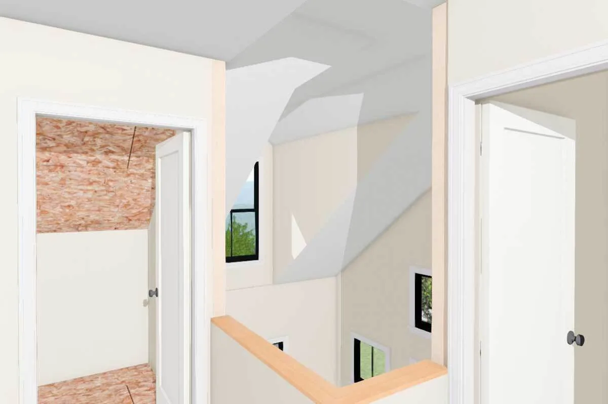 View of the loft area looking at the main level space.