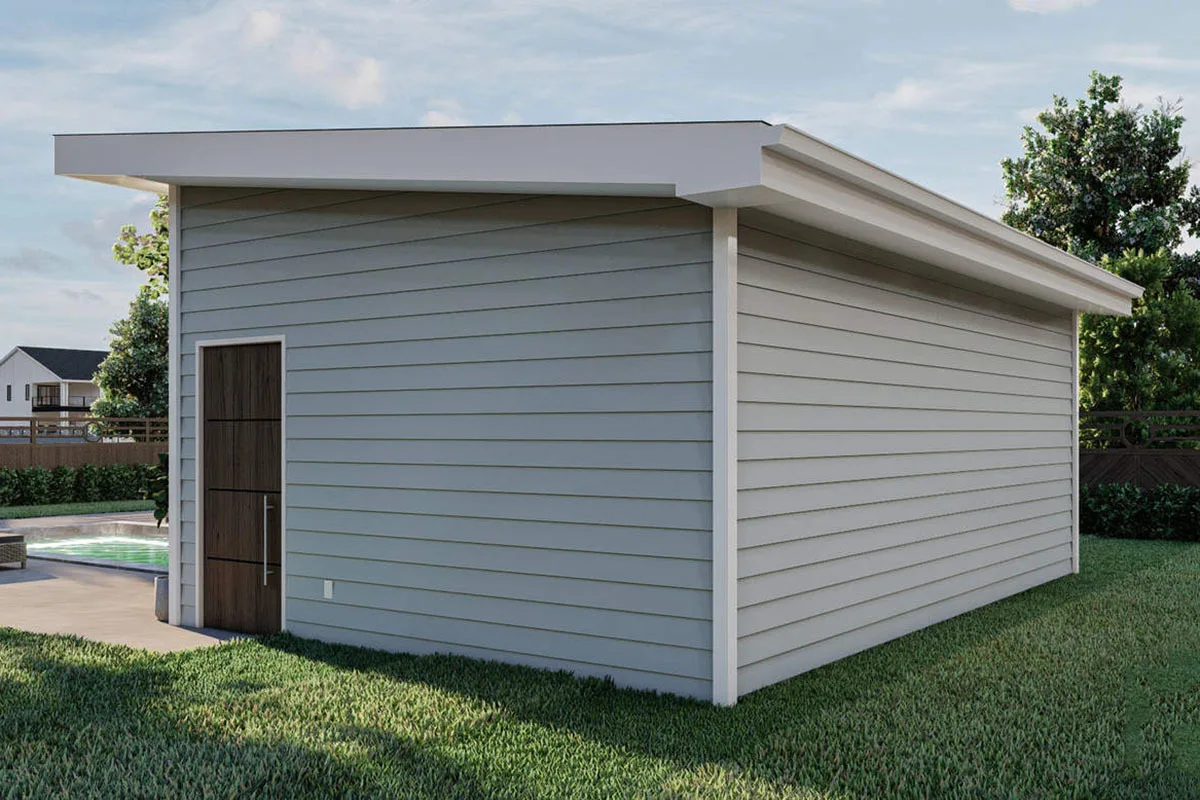 The right side of the house with a door to the inside of the pool house.
