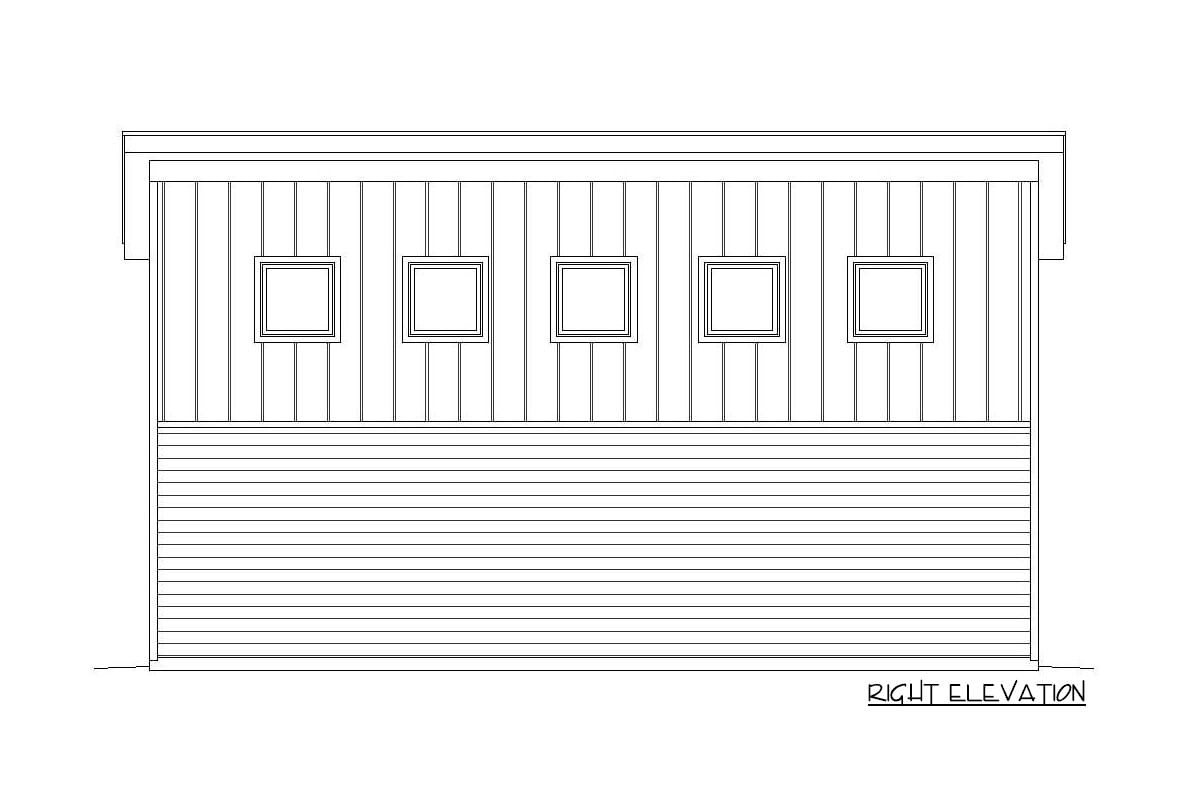 Right elevation sketch of the single-story garage with a sloping roof.
