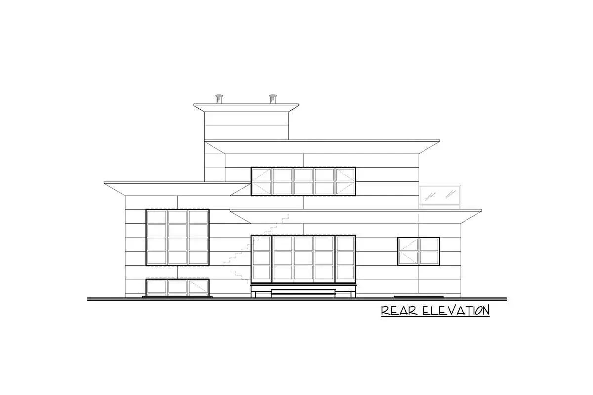 Rear elevation sketch of the 2-story 4-bedroom modern house.