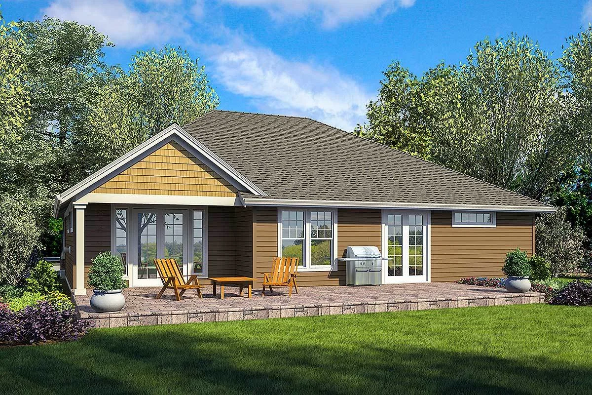 Inviting porch area with brown tile flooring.