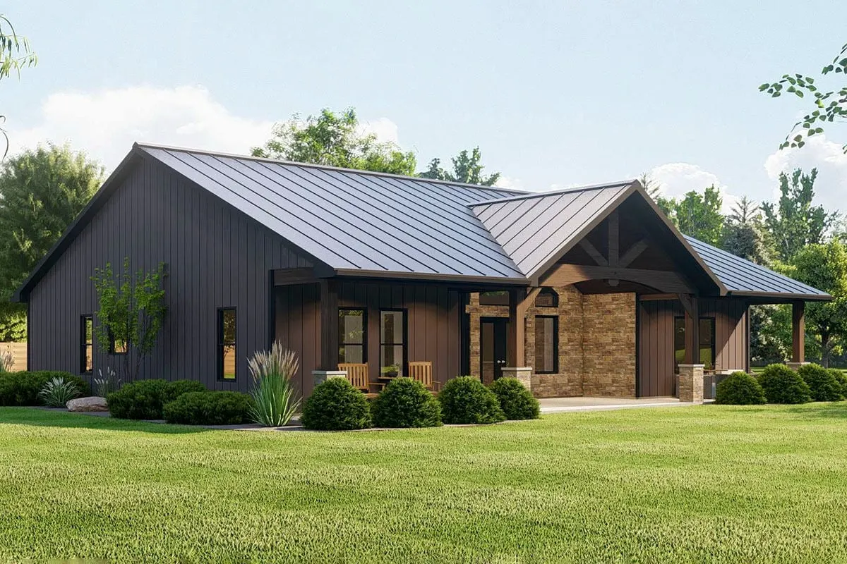 Front of the house is surrounded by landscaping plants for extra curb appeal.